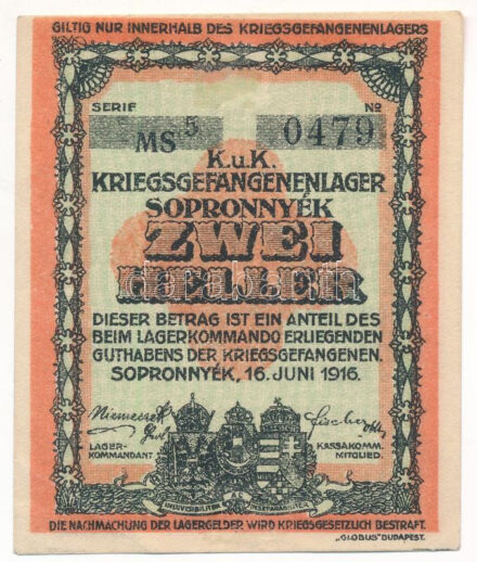 Sopronnyék / hadifogolytábor 1916. 2f 'MS5 0479' T:I- nagy saroktörés Adamo HHP1.1.4