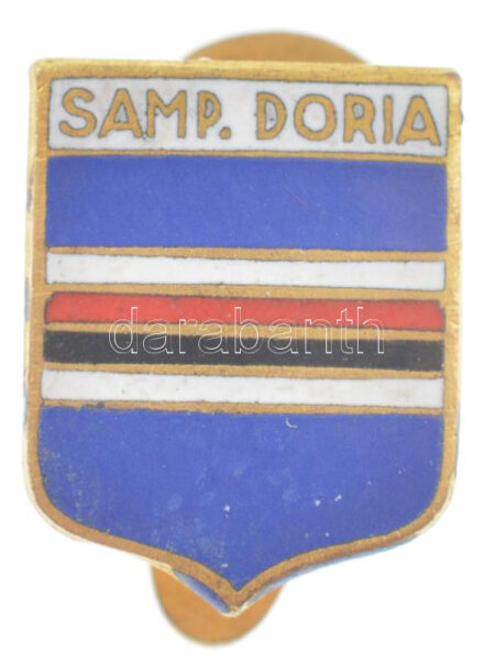 Olaszország 1953. 'Sampdoria' zománcozott bronz gomblyukjelvény 'G. B. Rota Genova' gyártói jelzéssel és a klub 1953-1961 között használt címerével T:1- Italy 1953. 'Sampdoria' enamelled bronze buttonhole badge, with 'G. B. Rota