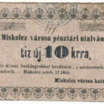 Miskolc 1860. 10kr 'Miskolcz városa pénztári utalványa' 'A 1412' T:III fo. Adamo MIS2.1