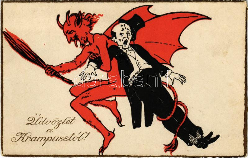 1928 Üdvözlet a Krampusztól! / Krampus with gentleman