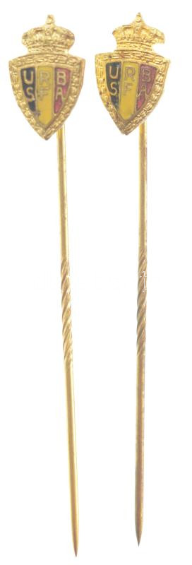 Belgium DN 'URBSFA (Belga Királyi Labdarúgó Szövetség francia nyelven)' aranyozott és zománcozott bronz jelvény (2xklf) T:1,2 egyiken zománchiba Belgium ND 'URBSFA (Royal Belgian Football Association in French)' gilt and enamelled bronze