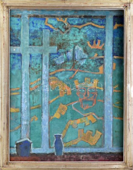 Miháltz Pál (1899-1988): Erlkönig, 1985. Tojás-olajtempera, farost. Jelezve jobbra lent. Hátoldalán autográf felirattal. Dekoratív fakeretben. 80x60 cm