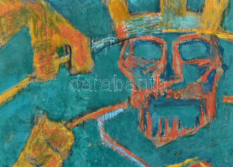 Miháltz Pál (1899-1988): Erlkönig, 1985. Tojás-olajtempera, farost. Jelezve jobbra lent. Hátoldalán autográf felirattal. Dekoratív fakeretben. 80x60 cm - Image 2