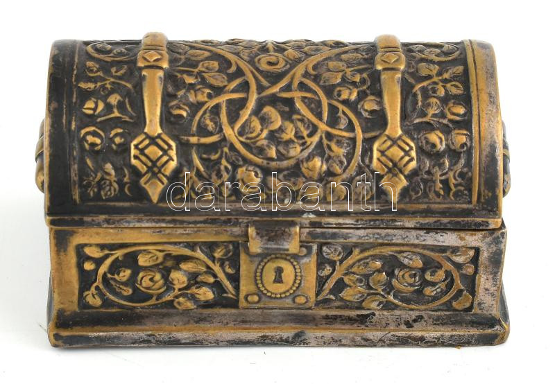 Régi ékszeres dobozka, fém, kopott, kis horpadásokkal, 8x4,5x4,5cm - Image 2