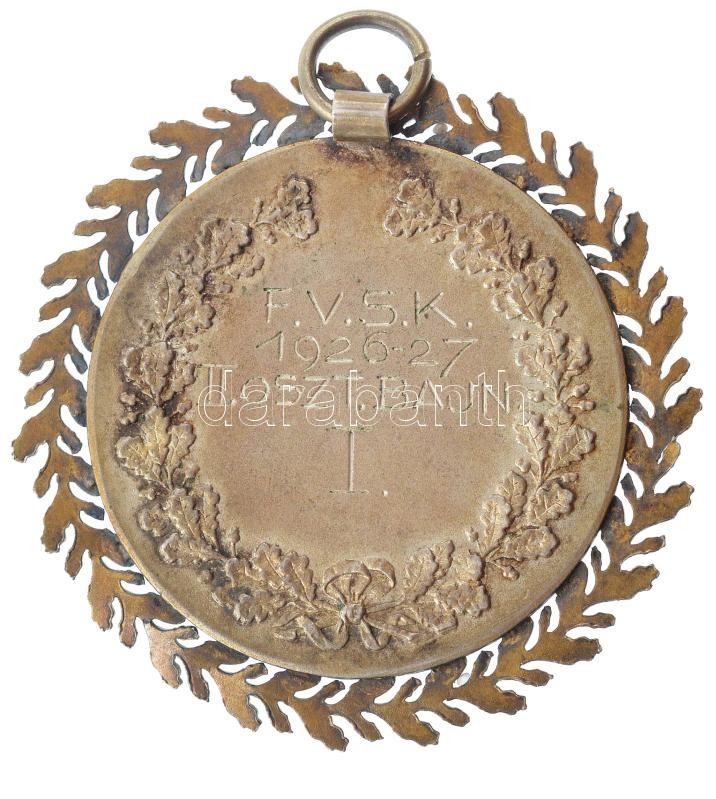 1927. 'FVSK 1926-27. II. oszt. bajn. I.' kétoldalas, jelzett Ag díjérem bronz díszítménnyel. A Ferencvárosi Vasutas SK 1926-ban megnyerte a BLASZ Amatőr II. osztály Kárpáti-csoportját (ami a III. osztálynak számított), 4 pontot verve - Image 2