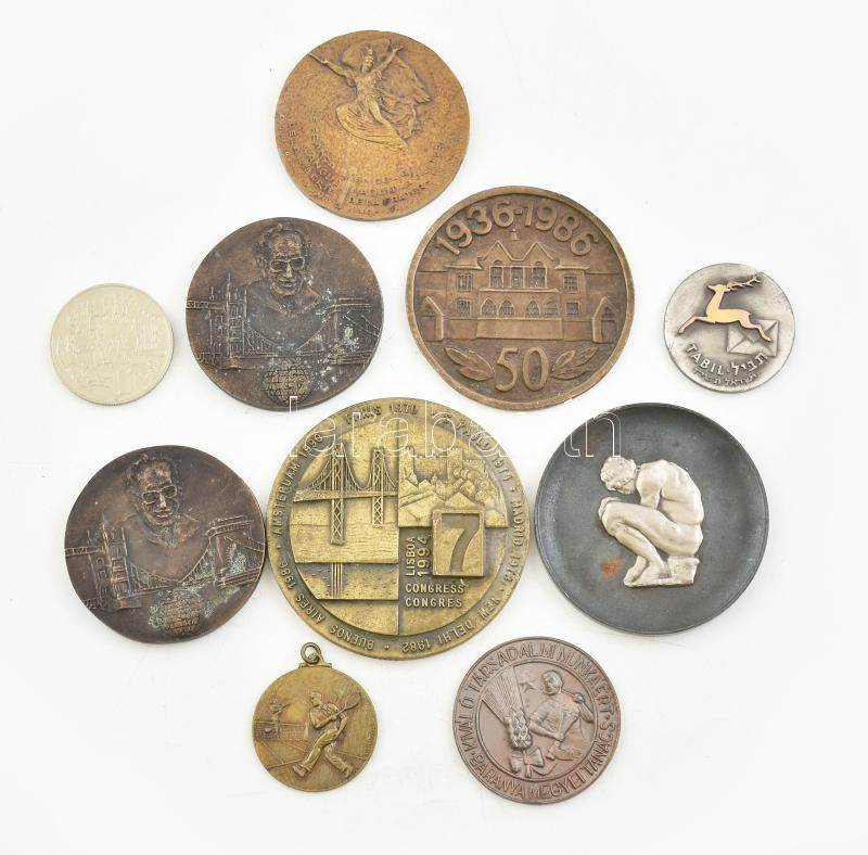 Vegyes 10 darabos külföldi emlékérem és díjérem tétel T:1--2 patina Mixed 10 pcs foreign commemorative and award medallion lot C:AU-XF patina