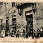 1901 Mostar, Cafe Willomitzer zur Stadt Wien, bicycles (fl) + 'K. UND K. MILIT. POST MOSTAR'