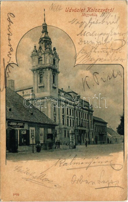 1902 Kolozsvár, Cluj; megyeház. Jakner József cipész üzlete / county hall, shop (EB)