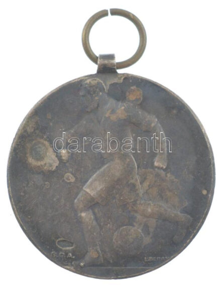 Berán Lajos (1882-1943) 1925. 'FVSK (Ferencvárosi Vasutas SK) 1924-25 állomási tisztikar' kétoldalas, jelzett labdarúgó díjérem füllel, 'SGA' gyártói jelzéssel (11,42g/0.800/30mm) T:2 patina