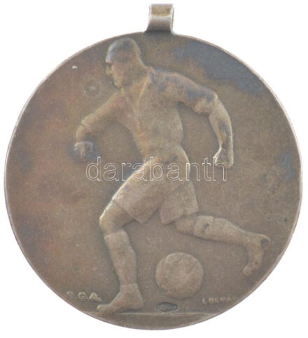 Berán Lajos (1882-1943) 1926. 'FVSK (Ferencvárosi Vasutas SK) 1926. VII. 11.' kétoldalas, jelzett labdarúgó díjérem füllel, 'SGA' gyártói jelzéssel (12,14g/0.800/30mm) T:2 patina