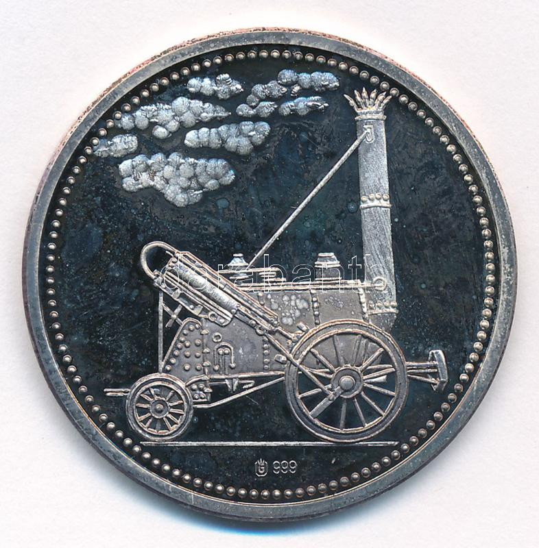 Németország 1998. 'A vasút története - Blue train' kétoldalas jelzett Ag emlékérem tanúsítvánnyal (20g/0.999/40mm) T:PP patina Germany 1998. 'History of Railroads - Blue train' two-sided hallmarked Ag commemorative medallion with - Image 2