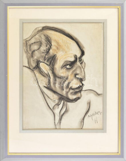 Scheiber H. jelzéssel: Kádár Béla képmása. Vegyestechnika, papír, üvegezett keretben. 43x32 cm