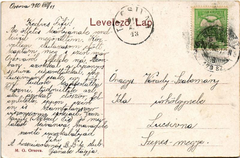 1910 Orsova, Kazán-szoros / Kasanpartie / Cazane / gorge + 'ORSOVA - BUDAPEST 179. SZ. B' vasúti mozgóposta bélyegző (kis szakadás / small tear) - Image 2