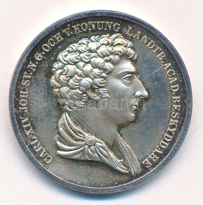 Svédország ~1946. 'XIV. Károly János' kétoldalas, peremen jelzett Ag emlékérem. Szign.:J.H. Cop (13,42g/0.925/31mm) T:1- ujjlenyomat, patina Sweden ~1946. 'Charles XIV John' two-sided hallmarked on the edge Ag commemorative medallion.