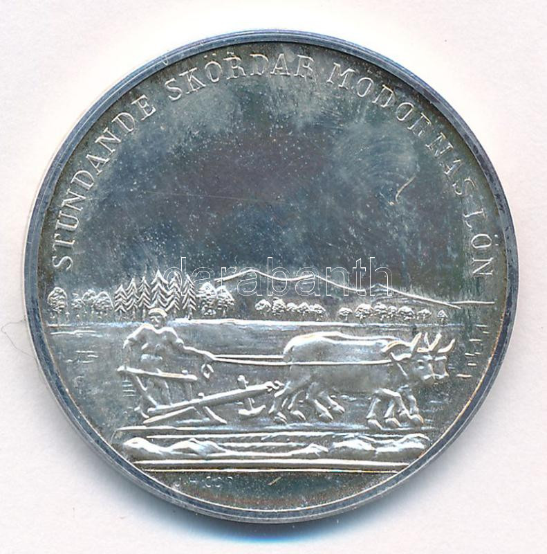 Svédország ~1946. 'XIV. Károly János' kétoldalas, peremen jelzett Ag emlékérem. Szign.:J.H. Cop (13,42g/0.925/31mm) T:1- ujjlenyomat, patina Sweden ~1946. 'Charles XIV John' two-sided hallmarked on the edge Ag commemorative medallion. - Image 2