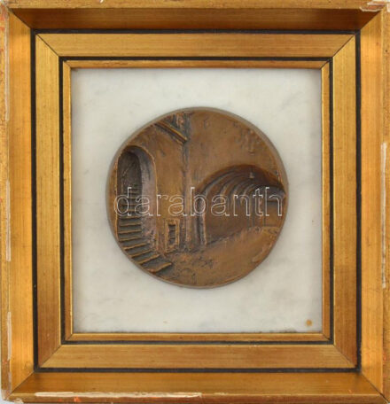 DN 'Óvárosi látkép' öntött bronz emlékérem márvány alapon, keretben. Szign.: KL (92mm) T:1