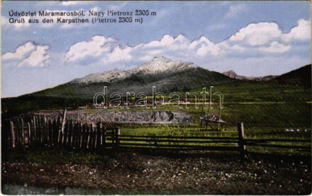 1940 Máramarossziget, Sighetu Marmatiei; Üdvözlet Máramarosból. Nagy-Pietrosz. Berger Miksa utóda kiadása / Gruß aus den Karpathen, Pietros / Varful Pietrosul Rodnei / mountain peak + '1940 Máramarossziget visszatért' So. Stpl.