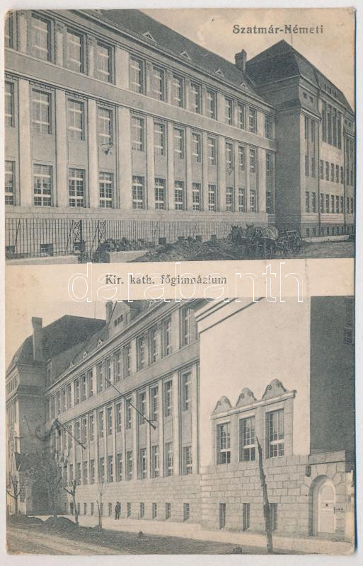 1917 Szatmárnémeti, Szatmár, Satu Mare; Kir. katolikus főgimnázium. Reizer János kiadása / Catholic grammar school (ázott / wet damage)
