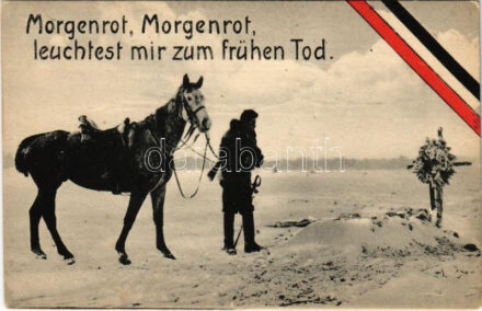 Morgenrot, Morgenrot, leuchtest mir zum frühen Tod / WWI German military, soldier's grave, patriotic propaganda with flag