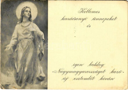 1939 Kellemes karácsonyi ünnepeket és igen boldog Nagymagyarországot hozó új esztendőt kívánok / Hungarian irredenta propaganda with Christmas and New Year greetings (szakadás / tear)