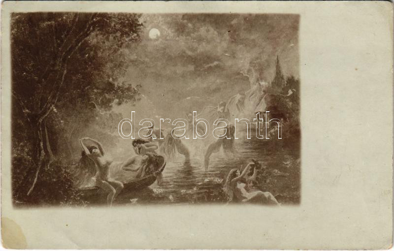 Erotikus meztelen hölgyek / Erotic nude lady art postcard (EK)