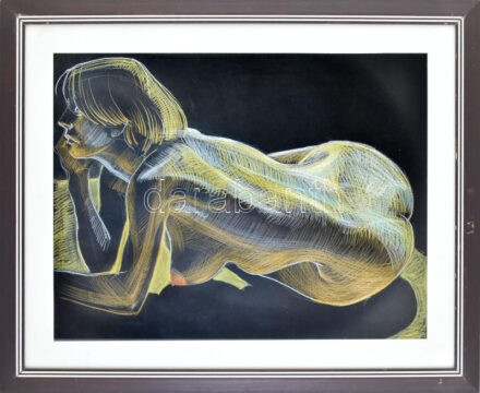 Jelzés nélkül: Női akt. Pasztell, papír. Dekoratív, üvegezett, kissé sérült fakeretben, 48x63 cm