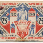 Német Birodalom / Weimari Köztársaság / Bielefeld 1921. 25M selyem T:III hátoldalán fekete ragasztónyomok German Empire / Weimar Republic / Bielefeld 1921. 25 Mark silk C:F black gluemarks on the back