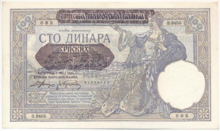 Szerbia / Német megszállás 1941. 100D T:I- Serbia / German Occupation 1941. 100 Dinara C:AU Krause#23