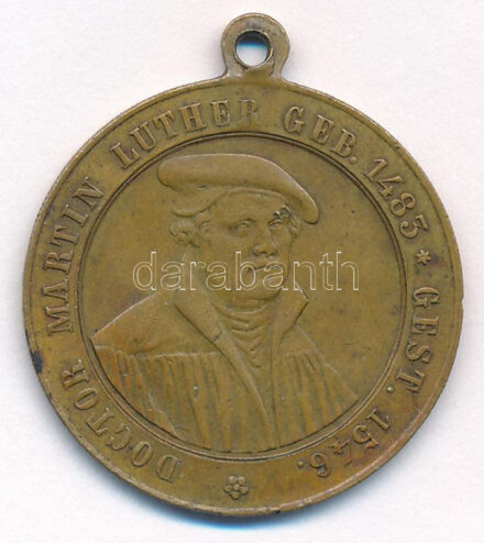 Német Birodalom 1883. 'Luther Márton születésének 400. évfordulójára' kétoldalas bronz emlékérem füllel (30mm) T:2 patina, kis ü. German Empire 1883. '400th Anniversary of the birth of Martin Luther' two-sided bronze commemorative