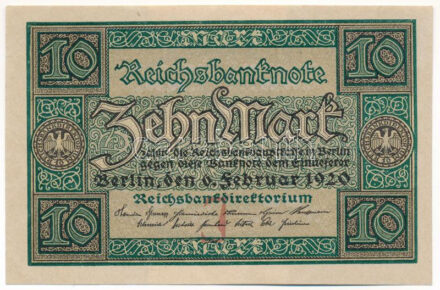 Német Birodalom / Weimari Köztársaság 1920. 10M T:I- German Empire / Weimar Republic 1920. 10 Mark C:AU Krause P#67