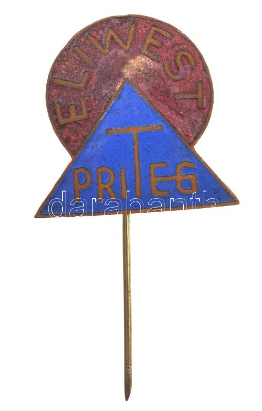 ~1930. 'Eliwest-priteg' Egyesült Magyar Magántelefon- és Elektromos-Ipar Rt. zománcozott fém jelvénye (22x24mm) T:2 zománchiba