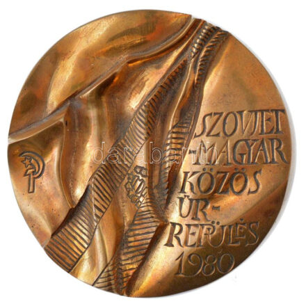 Asszonyi Tamás (1942-) 1980. 'Szovjet- magyar közös űrrepülés' egyoldalas öntött bronz emlékérem (60mm) T:1