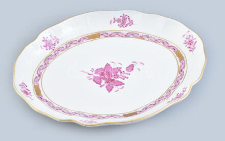 Herendi Apponyi mintás porcelán tál, kézzel festett, jelzett, hibátlan, 27×21 cm