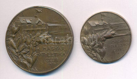 Tarján Oszkár (1875-1933) ~1920-1930. 'Magyar Athletikai Club' 1875' kétoldalas bronz érem (37mm) + 'Magyar Athletikai Club' 1875' kétoldalas bronz érem (28mm) T:2 patina, kis ph.