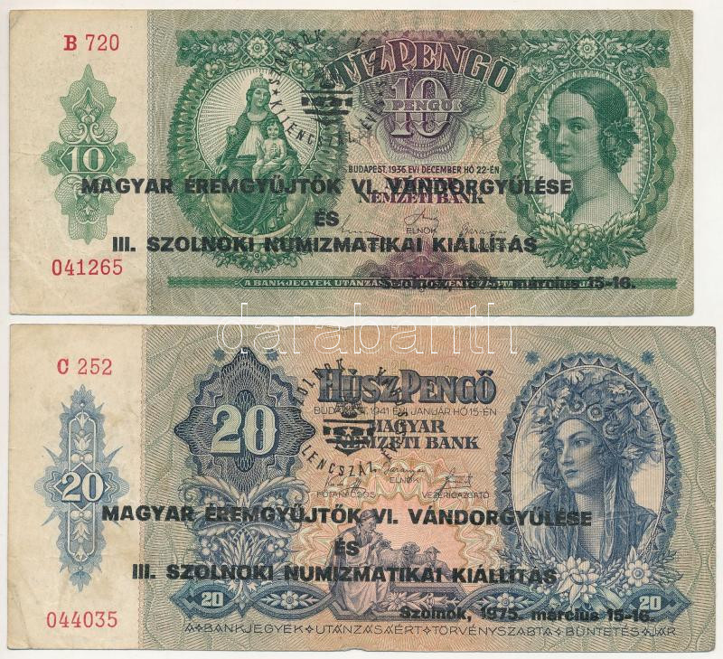 1936. 10P + 1941. 20P + 1932. 50P + 1945. 100P mind 'Magyar Éremgyűjtők VI. vándorgyűlése és III. Szolnoki Numizmatikai Kiállítás' felülbélyegzéssel T:III Adamo FO35.3.1, FO35.3.2, FO35.3.3, FO35.3.5