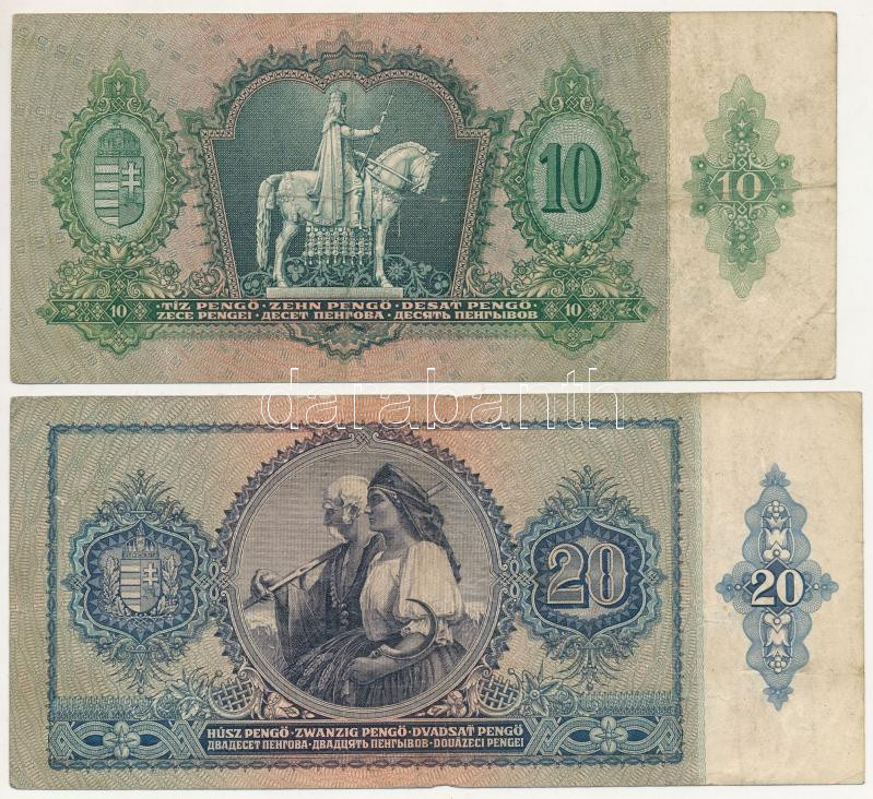 1936. 10P + 1941. 20P + 1932. 50P + 1945. 100P mind 'Magyar Éremgyűjtők VI. vándorgyűlése és III. Szolnoki Numizmatikai Kiállítás' felülbélyegzéssel T:III Adamo FO35.3.1, FO35.3.2, FO35.3.3, FO35.3.5 - Image 2
