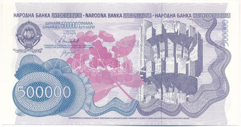 Jugoszlávia 1989. 500.000D 'AB 8098155' T:I Yugoslavia 1989. 500.000 Dinara 'AB 8098155' C:UNC Krause P#98