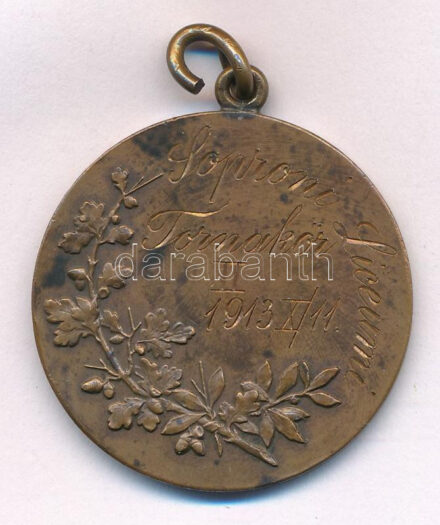 1913. 'Soproni Líceumi Tornakör' kétoldalas vert bronz érem, hátoldalon vésés (34mm) T:2 patina, kis ph.