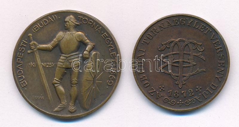 ~1930. 'Az Óbudai Torna Egylet verseny díja' kétoldalas bronz atlétikai díjérem (30mm) + Berán Lajos (1882-1943) 'Budapesti (Budai) Torna Egylet - 1869' kétoldalas bronz díjérem (33mm) T:2 patina