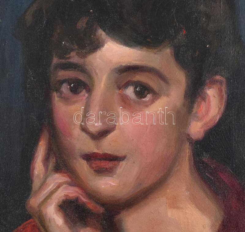 Humayer Oszkár (?-?): Portré, 1910-20 körül. Olaj, vászon, jelzett. Vakráma nélkül. Kissé sérült. 53x44 cm - Image 2