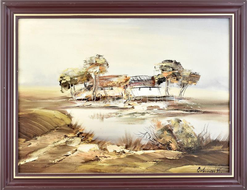 Bubelényi László (1953-): Múló idő. Olaj, farost, jelzett, hátoldalán címkén feliratozott. Dekoratív fakeretben. 50x70 cm