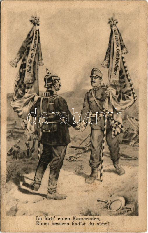 1916 Ich hatt' einen Kameraden, Einen bessern find'st du nicht! / WWI German and Austro-Hungarian K.u.K. military art postcard, patriotic propaganda, Viribus Unitis. M. M. S. Wien III/2. Nr. 29. s: G. Sieben (EB)