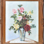 Máté J jelzéssel: Csendélet. Pasztell, papír. Üvegezett, dekoratív fakeretben, 50×40 cm