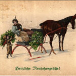 1917 Herzliche Neujarhsgrüße! / New Year greeting art postcard with horse-drawn sled. M. Munk Wien Nr. 1015. + 'K.u.K. 7. Eisenbahnkompagnie' (fl)