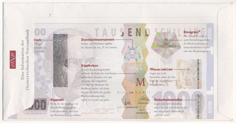 Osztrák pénzboríték, rajta az 1997-es 1000 Schillinges nyomtatott képével - Image 2
