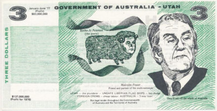 Ausztrália 1976. 3$ 'Malcolm Fraser - UTAH' gúnypénz T:I,I- Australia 1976. 3 Dollars 'Malcolm Fraser - UTAH' mock money C:UNC,AU