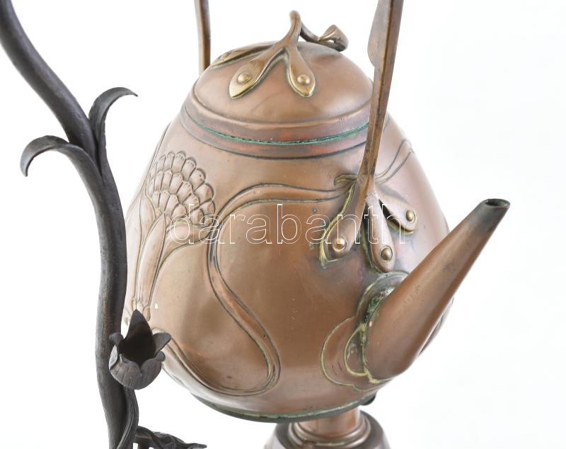 WMF bécsi 'szamovár' tálcával, réz, kovácsoltvas, jelzett, korának megfelelő állapotban. m: 53 cm, d: 39 cm - Image 2