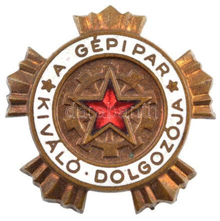 1953. 'A Gépipar Kiváló dolgozója' zománcozott fém kitüntető jelvény (30mm) T:1- patina