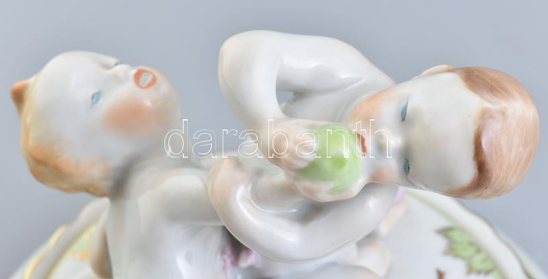 Herendi Viktória mintás barokkos bonbonier, jelzett, kopott, d: 19 cm, m: 16 cm - Image 2