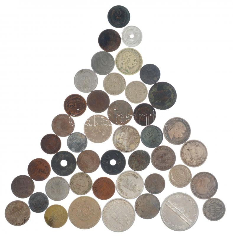 44db-os vegyes magyar és külföldi ezüst és fém érmetétel, közte 2db római érme + 1893KB 1K Ag 'Ferenc József' T:2-3- 44pcs of mixed hungarian and foreign silver and metal coin lot, with 2pcs of roman coin in it + Hungary 1893KB 1